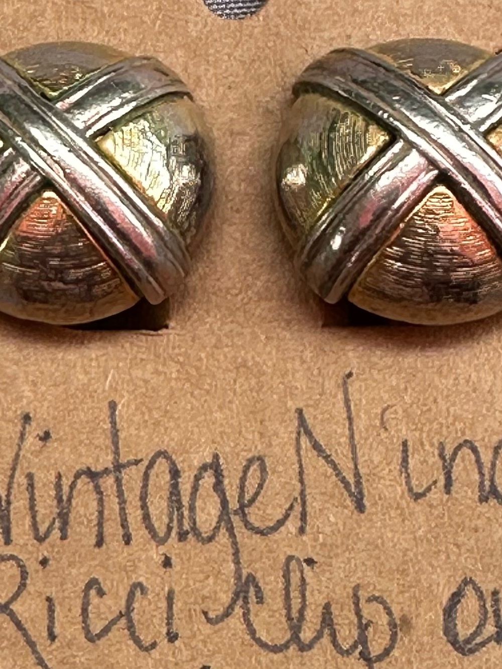 Nina Ricci Two-Tone Gold and Silver Crossband Button Earrings - Women Jewelry
